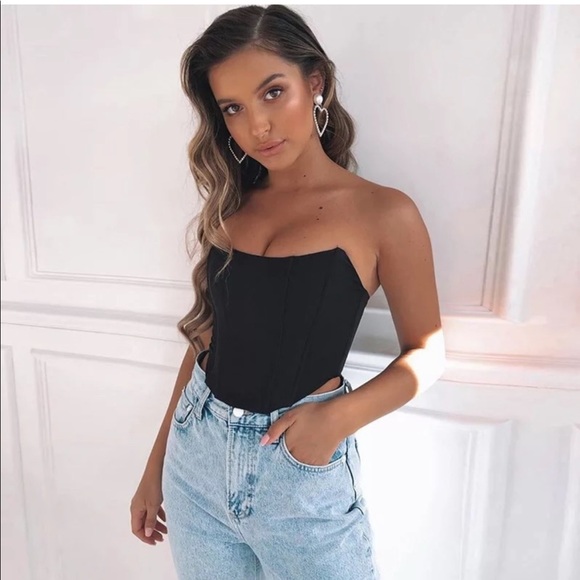 Black Strapless Bustier Top - Picture 1 of 8
